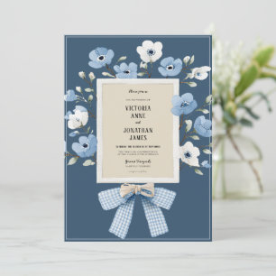 Blå Blommig Vintage Whimsisk Bröllopsinbjudan Inbjudningar