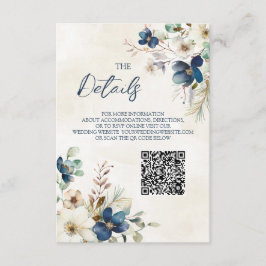 Blå Blommig Vinterbröllop QR-kod Detaljer Insert Tilläggskort