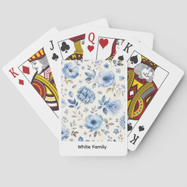 Blå Blommig Vit Akvarell  Casinokort (Baksidan)