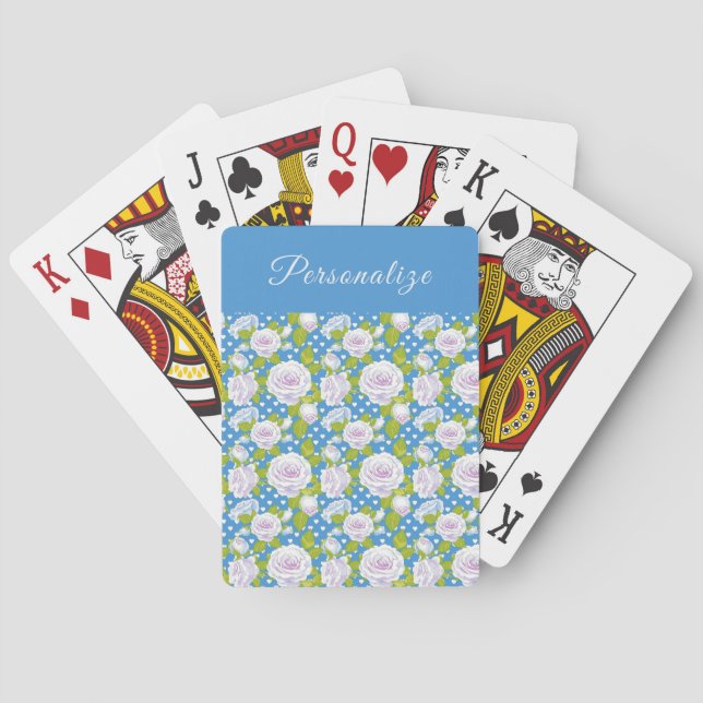 Blå Blommig Vit Ros Trendig Stil Casinokort (Baksidan)