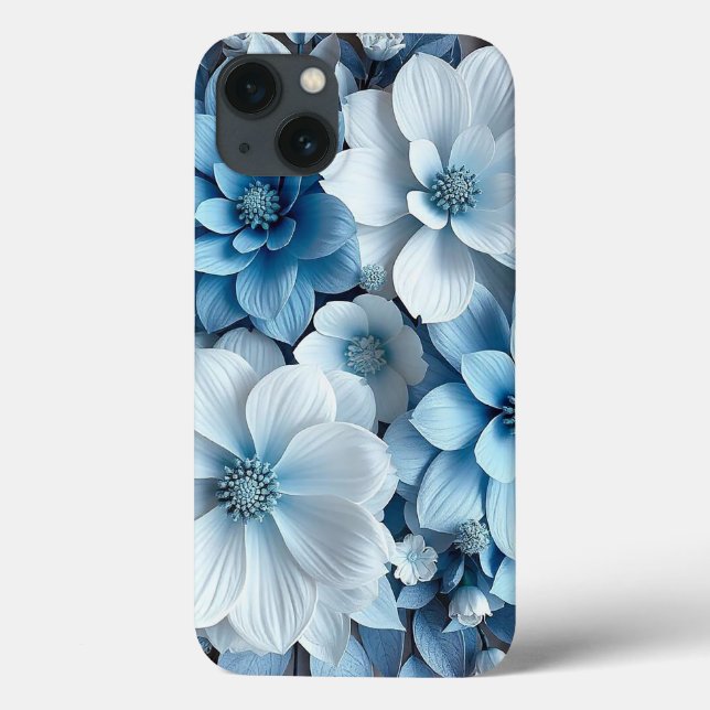 Blå Blommiga Blad Dagligt Skydd Grepp (Baksida)