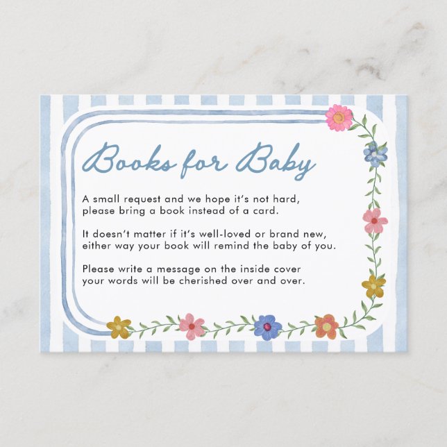 Blå Blommiga Böcker för Baby-kort Tilläggskort (Framsida)