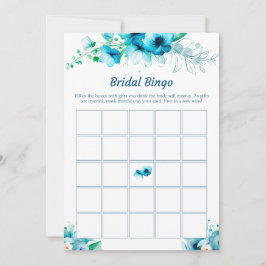 Blå Blommiga Bröllopsdusch Bingo Spelkort Inbjudningar