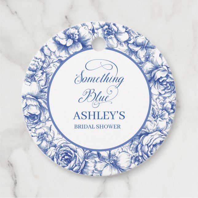 Blå Blommiga Bröllopsdusch Presentkortsetiketter Gåvor Etiketter (Framsida)
