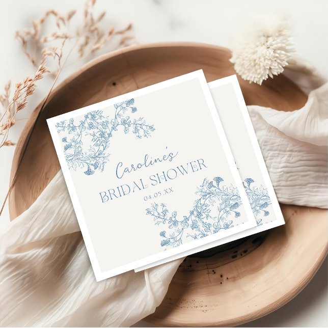 Blå Blommiga Chinoiserie Bröllopsdusch Servetter (Skapare uppladdad)