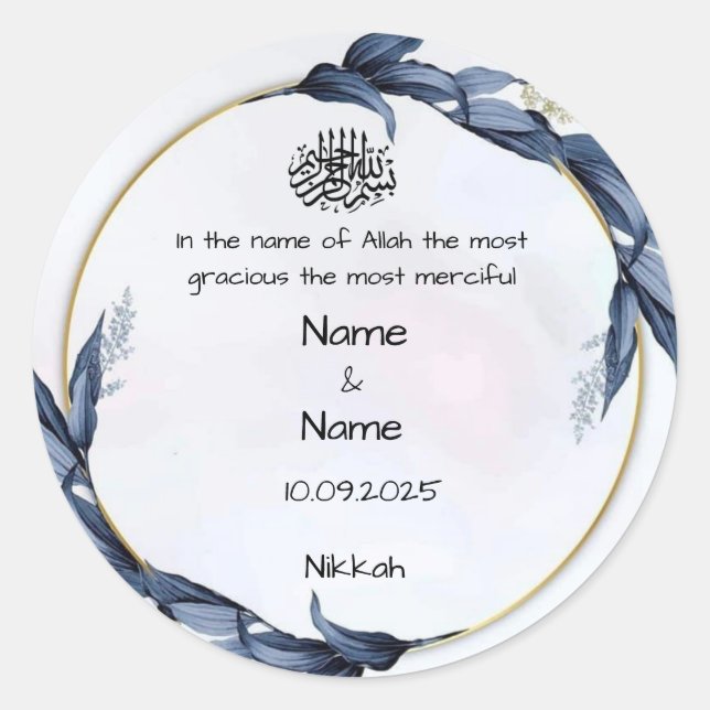 Blå blommiga nikkah-gavor-klistermärken runt klistermärke (Framsida)