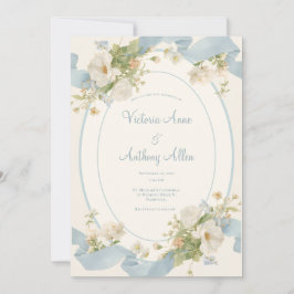 Blå Blommiga Peonior Romantisk Elegant Bröllop Inbjudningar