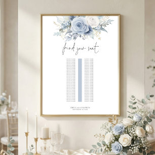 Blå blommiga singelbord för bröllopsställningsdiag poster
