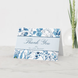 Blå Blommiga Tacksamt-Kort Tack Kort