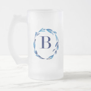 Blå Blommigt andedräkt B Frostat Ölglas