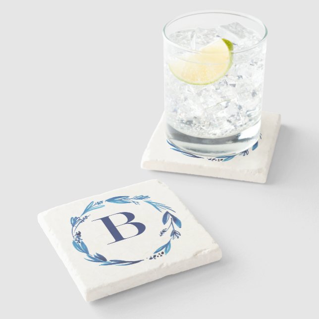 Blå Blommigt andedräkt B Stenunderlägg (Sidan)