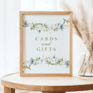 Blå Blommigt-andekort och presentkort för babyskor Poster