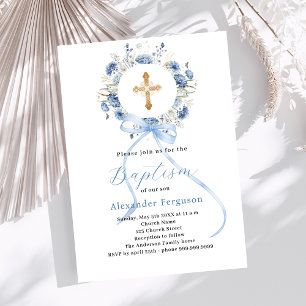 Blå blommigt, andningsbog, kor baptism inbjudningar