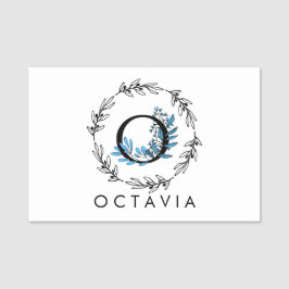 Blå Blommigt Anpassningsbar Monogram - Brev O Namnbricka