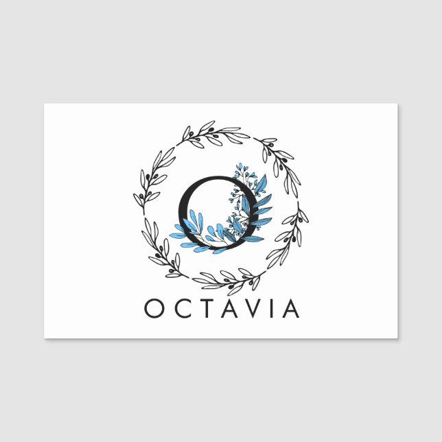 Blå Blommigt Anpassningsbar Monogram - Brev O Namnbricka (Framsida)