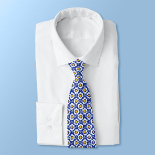 Blå Blommigt Arabiska Mönster Neck Tie Slips