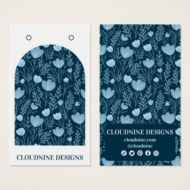 Blå Blommigt Arch Earring Jewelry Visning Card Visitkort (Framsida & baksida)