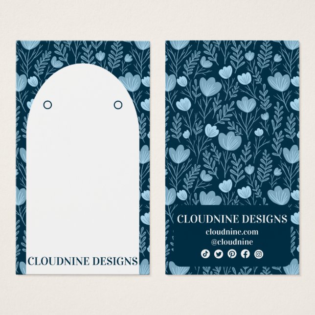Blå Blommigt Arch Earring Jewelry Visning Card Visitkort (Framsida & baksida)
