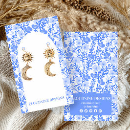 Blå Blommigt Arch Earring Jewelry Visning Card Visitkort