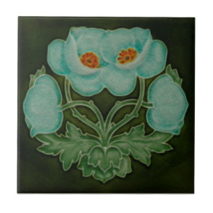 Blå Blommigt Art nouveau Repro Pilkington 1910 Kakelplatta