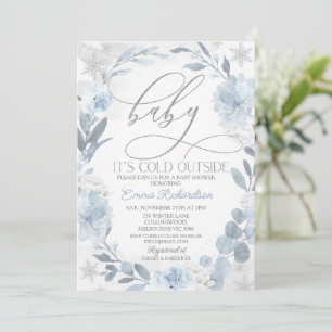 Blå Blommigt Baby Det är Kall utanför babyskabusen Inbjudningar