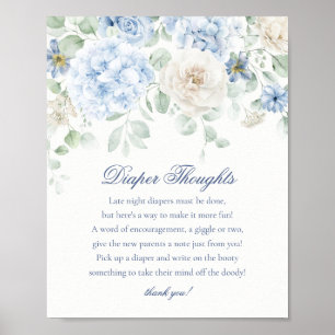 Blå Blommigt Baby i Blom Diaper Thouwers Shower Poster