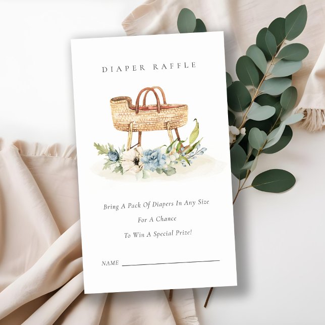 Blå Blommigt Bassinet Diaper Raffle Baby Shower Tilläggskort (Skapare uppladdad)
