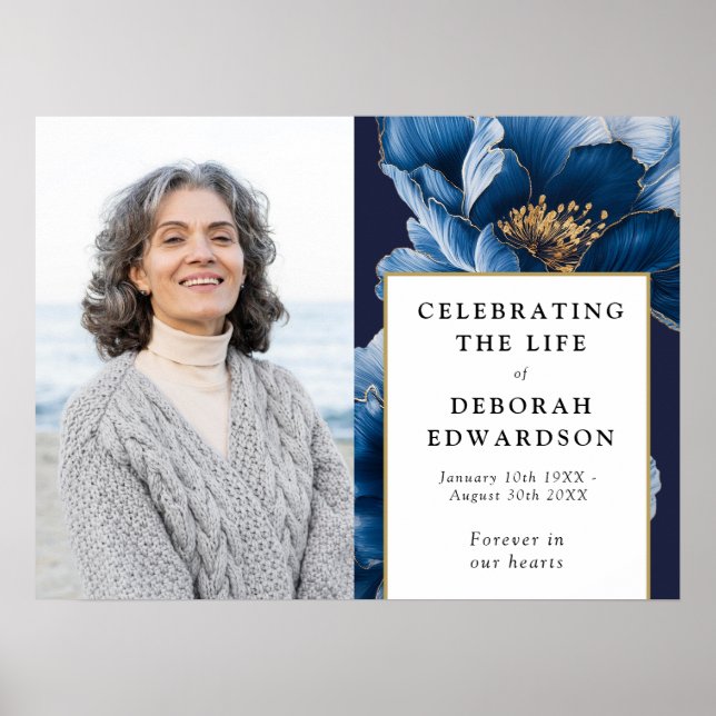 Blå Blommigt - begravning Firande i livets fototec Poster (Framsidan)