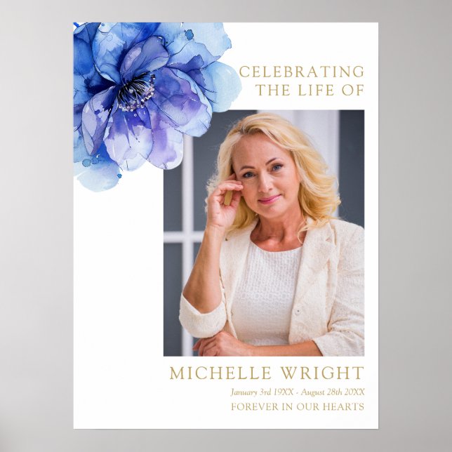 Blå Blommigt - begravning Firande i livets fototec Poster (Framsidan)