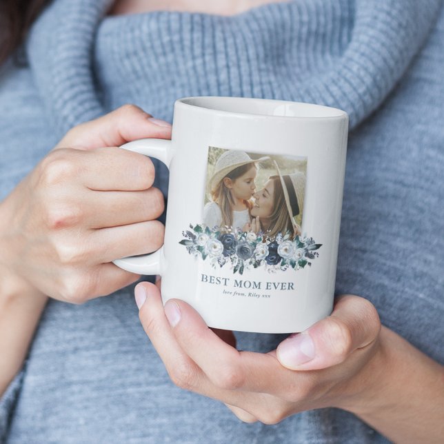 Blå Blommigt Best Mamma någonsin Fotokaffe Mugg (Skapare uppladdad)