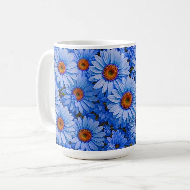 Blå blommigt blå solblommor blå daisy mönster kaffemugg (Framsida vänster)