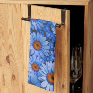 Blå blommigt blå solblommor blå daisy mönster kökshandduk