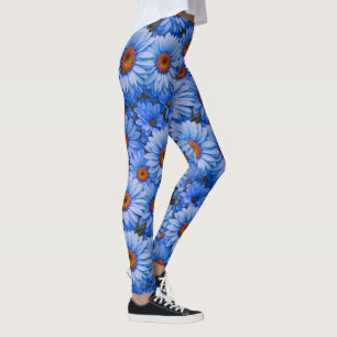 Blå blommigt blå solblommor blå daisy mönster leggings