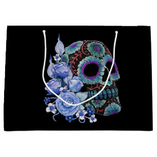 Blå Blommigt Black Sugar Skull Day of the dead