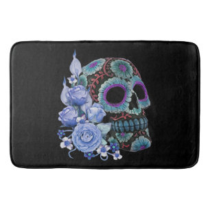 Blå Blommigt Black Sugar Skull Day of the dead Badrumsmatta