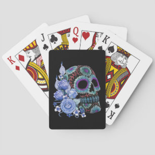Blå Blommigt Black Sugar Skull Day of the dead Casinokort