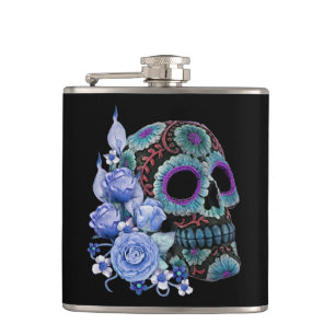 Blå Blommigt Black Sugar Skull Day of the dead Fickplunta