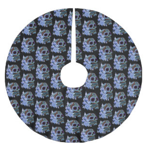 Blå Blommigt Black Sugar Skull Day of the dead Julgransmatta Borstad Polyester