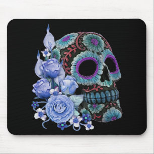 Blå Blommigt Black Sugar Skull Day of the dead Musmatta