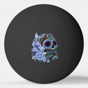 Blå Blommigt Black Sugar Skull Day of the dead Pingisboll