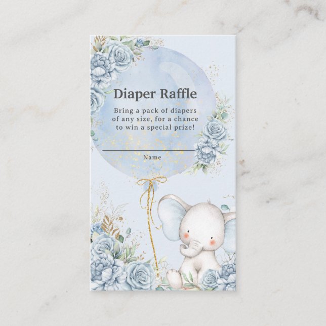Blå Blommigt Blegon Elephant Baby Shower Diaper Tilläggskort (Framsida)