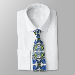 Blå Blommigt Blomsterträdgård Folk Art Slips