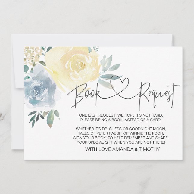 Blå Blommigt Boy Shower Bok-begärandekort Inbjudningar (Framsida)