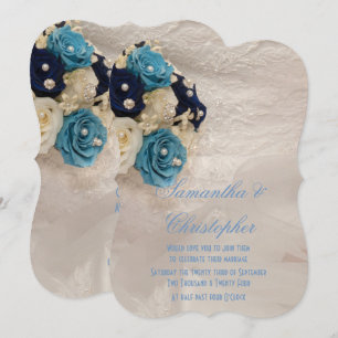 Blå blommigt brides bouquet bröllop inbjudningar