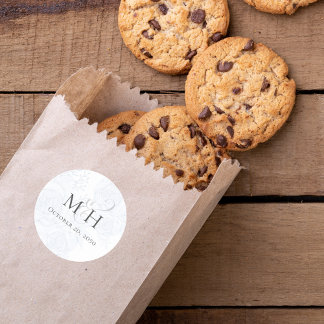 Blå Blommigt-bröllopsfavoritmonogram Runt Klistermärke