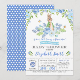 Blå Blommigt Bunny Baby Shower Woodland Boy Rabbit Inbjudningar