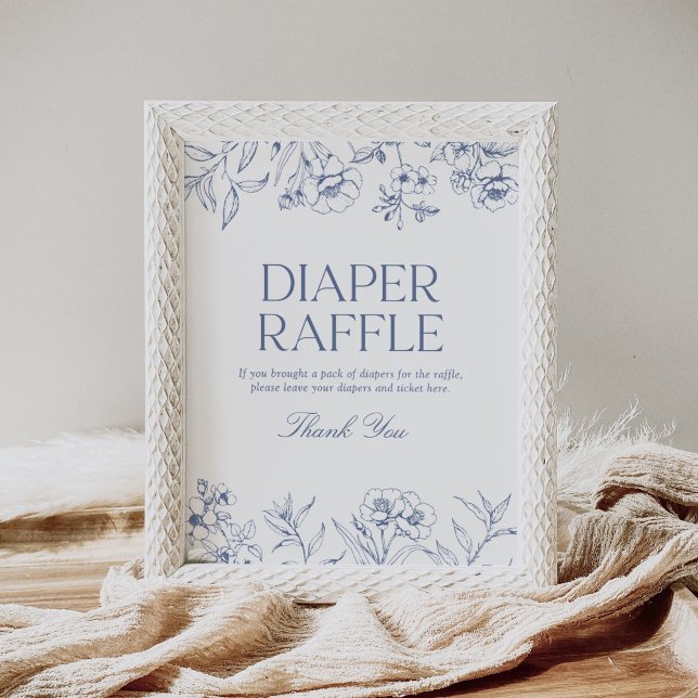 Blå Blommigt Chinoiserie Baby Shower Raffle Poster (Skapare uppladdad)
