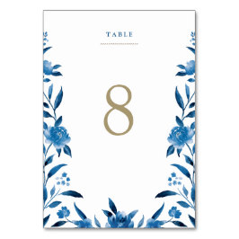 Blå blommigt Chinoiserie Bröllop bord-kort Bordsnummer
