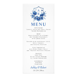 Blå blommigt Chinoiserie bröllop-menykort Reklamkort