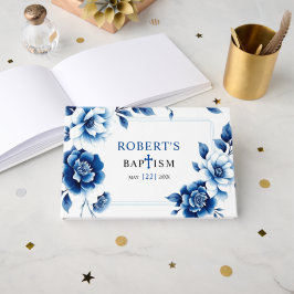 Blå blommigt Chinoiserie och tredubbel gräns-bapti Gästböcker